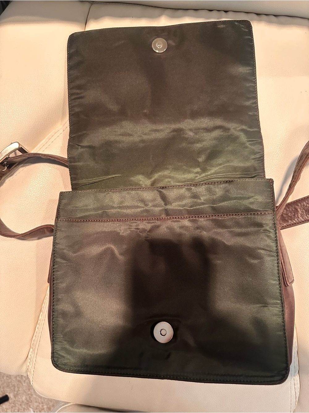 Prada Brown Leather & Green Nylon Messenger Bag - Picture 5 of 7